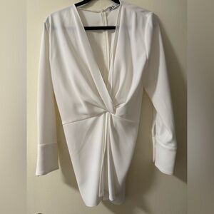 Zara White Long Sleeve Top with Twist Front